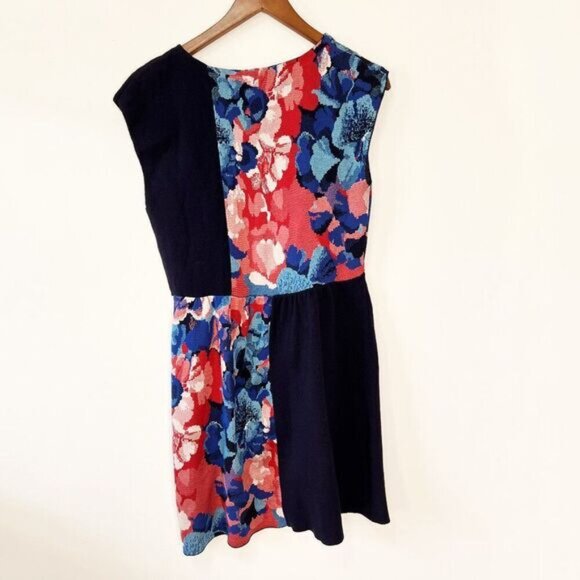 Anthropologie Leifsdottier Blue Floral Cap Sleeve Knit Sweater Dress - Picture 3 of 8